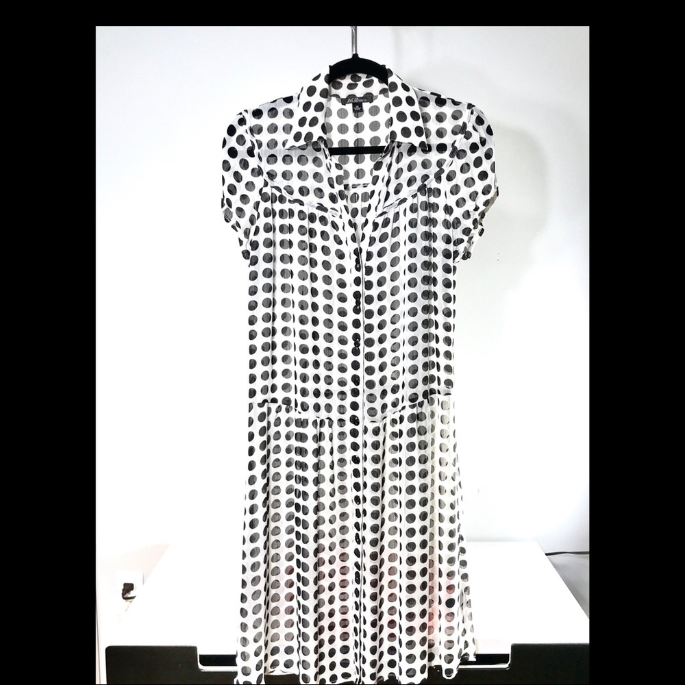 AGB Dress Sheer Black White Dots sz 14